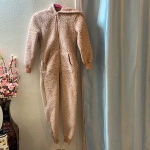 Pink fuzzy Sherpa pajamas